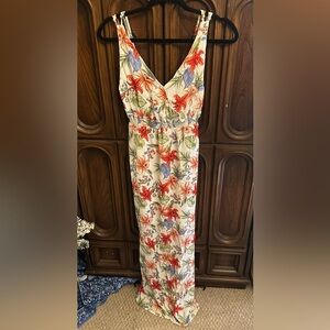 Tropical Floral Print Midi Dress